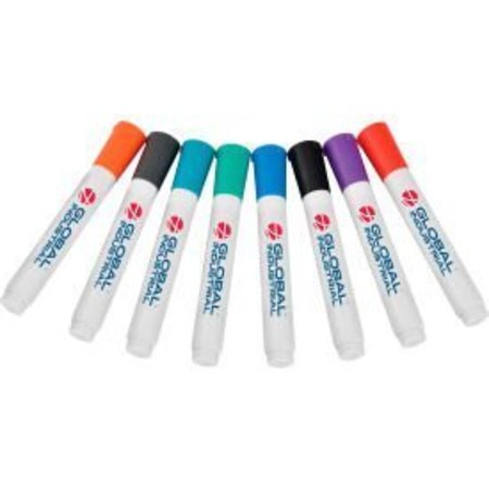GLOBAL EQUIPMENT Dry Erase Markers, Bullet Tip, Assorted Colors, 8 Pack TWWM-8